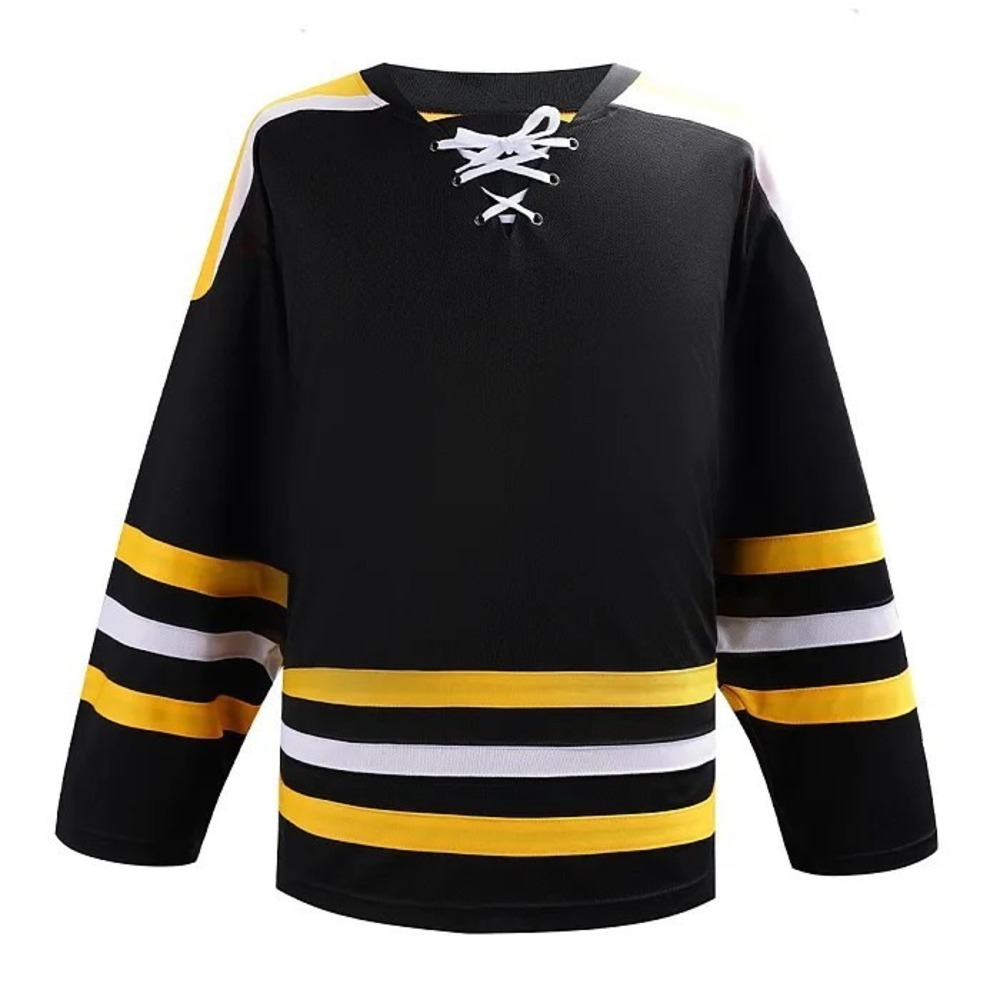 Ealer Hockey Jersey Mens Small Black Yellow White Striped Lace Up V-Neck NEW